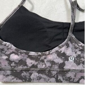 Lululemon Flow Y Bra Light Support Floral Black Grey Purple Yoga Sports Bra